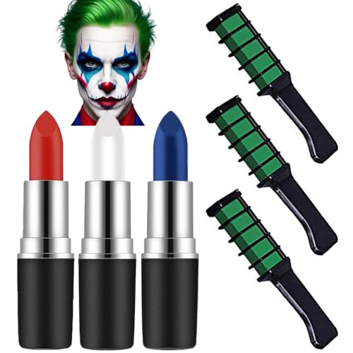 Mysense Clown Makeup KitRed White and Blue Face Body Paint StickCream Facepaint and Green Temporary Hair Color Chalk for Halloween Costume Cosplay Party DIY - Image 1