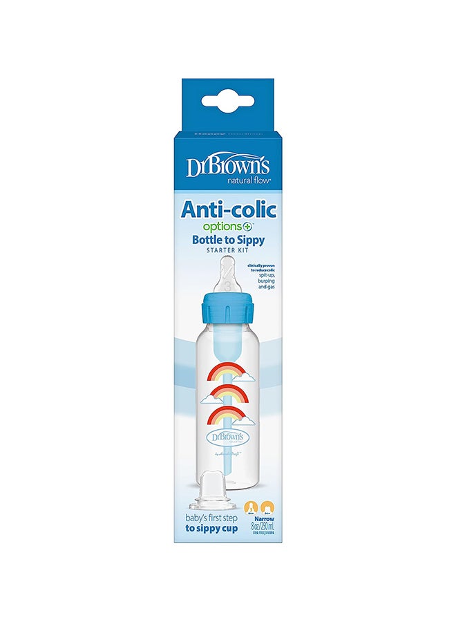 Dr. Brown’s 8 Oz/250 Ml Anti-Colic Pp Narrow Options+ Bottle To Sippy Starter Kit, Blue Rainbows (+L3 Nipple) - Image 2