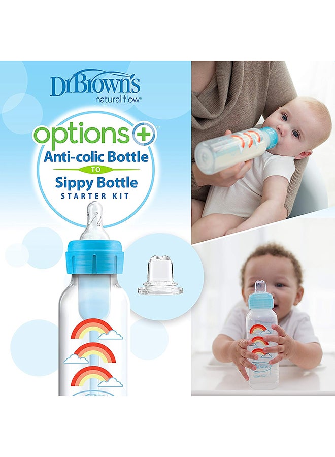 Dr. Brown’s 8 Oz/250 Ml Anti-Colic Pp Narrow Options+ Bottle To Sippy Starter Kit, Blue Rainbows (+L3 Nipple) - Image 4