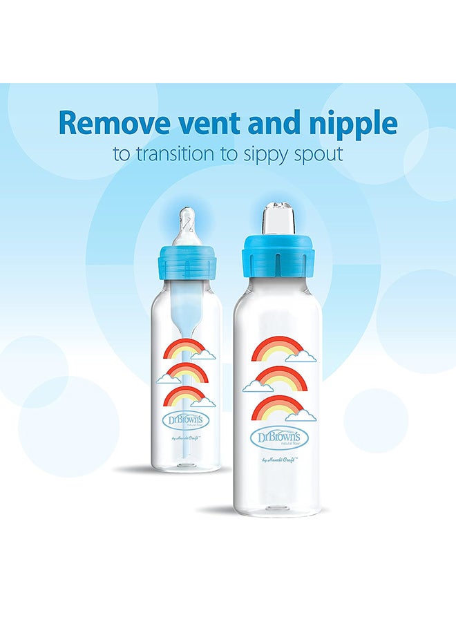 Dr. Brown’s 8 Oz/250 Ml Anti-Colic Pp Narrow Options+ Bottle To Sippy Starter Kit, Blue Rainbows (+L3 Nipple) - Image 3