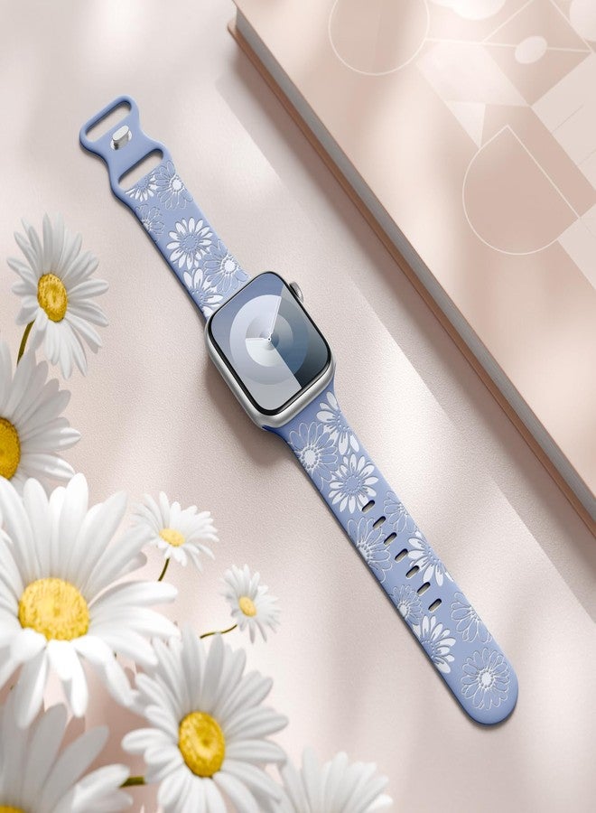 DaQin Floral Engraved Band Compatible with Apple Watch Bands for Women 40mm 41mm 42mm 44mm 45mm 46mm 38mm, Cute Two-Tone Flower Soft Silicone Sport Strap for iWatch Series 11 10 9 8 7 6 5 4 3 2 1 SE - Image 3