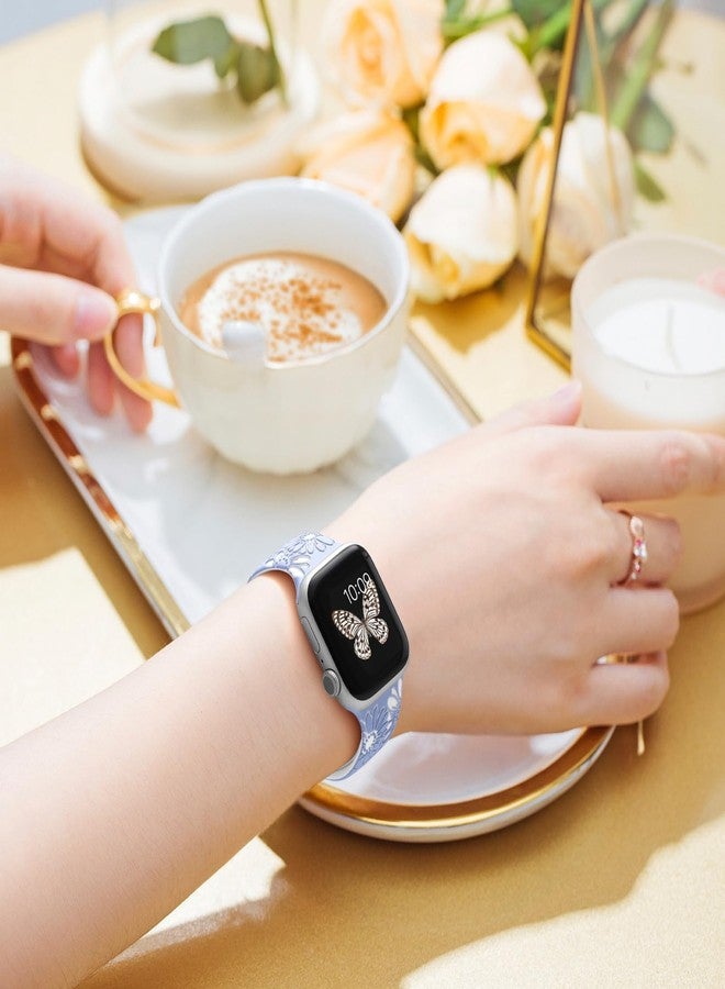 DaQin Floral Engraved Band Compatible with Apple Watch Bands for Women 40mm 41mm 42mm 44mm 45mm 46mm 38mm, Cute Two-Tone Flower Soft Silicone Sport Strap for iWatch Series 11 10 9 8 7 6 5 4 3 2 1 SE - Image 4