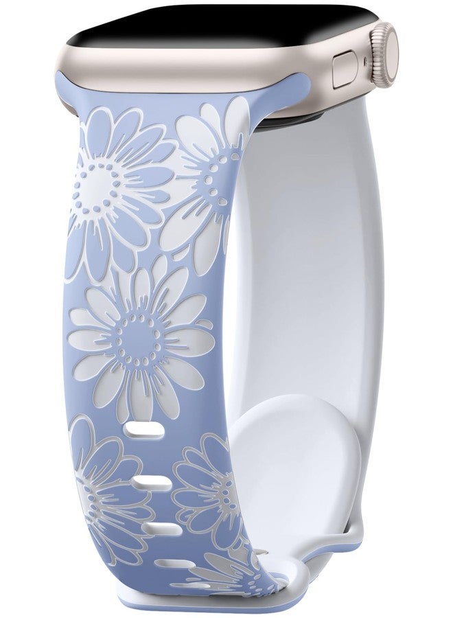 DaQin Floral Engraved Band Compatible with Apple Watch Bands for Women 40mm 41mm 42mm 44mm 45mm 46mm 38mm, Cute Two-Tone Flower Soft Silicone Sport Strap for iWatch Series 11 10 9 8 7 6 5 4 3 2 1 SE - Image 1