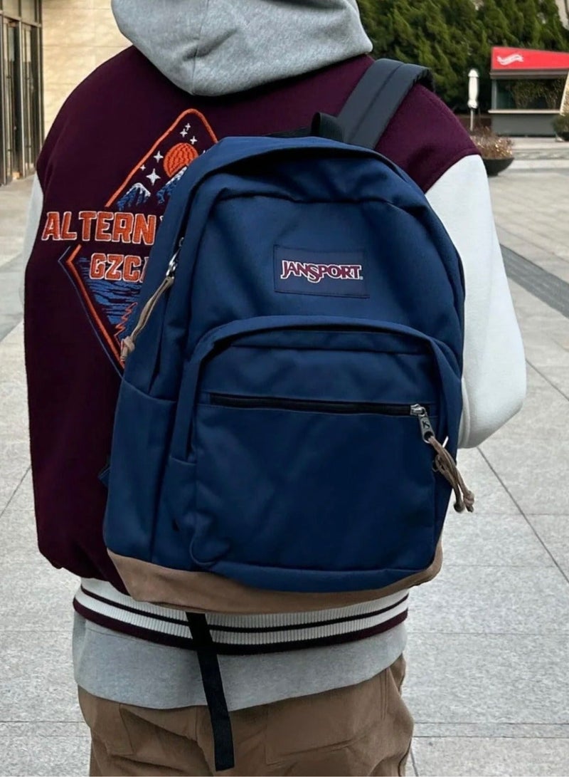 JANSPORT حقيبة مدرسية كلاسيكية ملونة مع قسم كمبيوتر من الجلد - حقيبة سفر أساسية للعودة إلى المدرسة، حقيبة لابتوب للطلاب - Image 4
