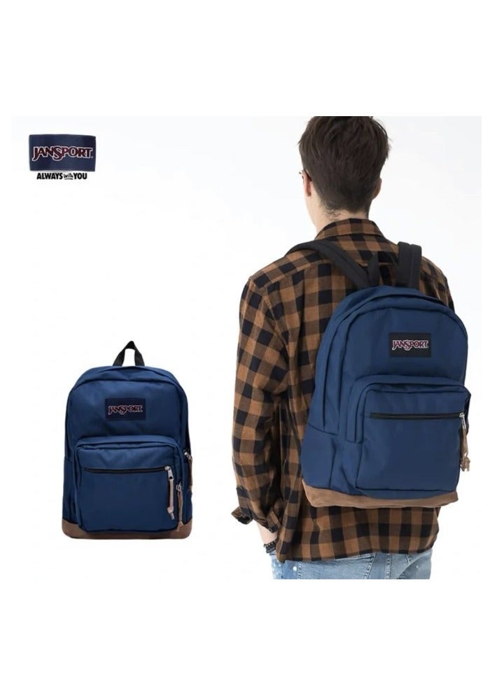 JANSPORT حقيبة مدرسية كلاسيكية ملونة مع قسم كمبيوتر من الجلد - حقيبة سفر أساسية للعودة إلى المدرسة، حقيبة لابتوب للطلاب - Image 2