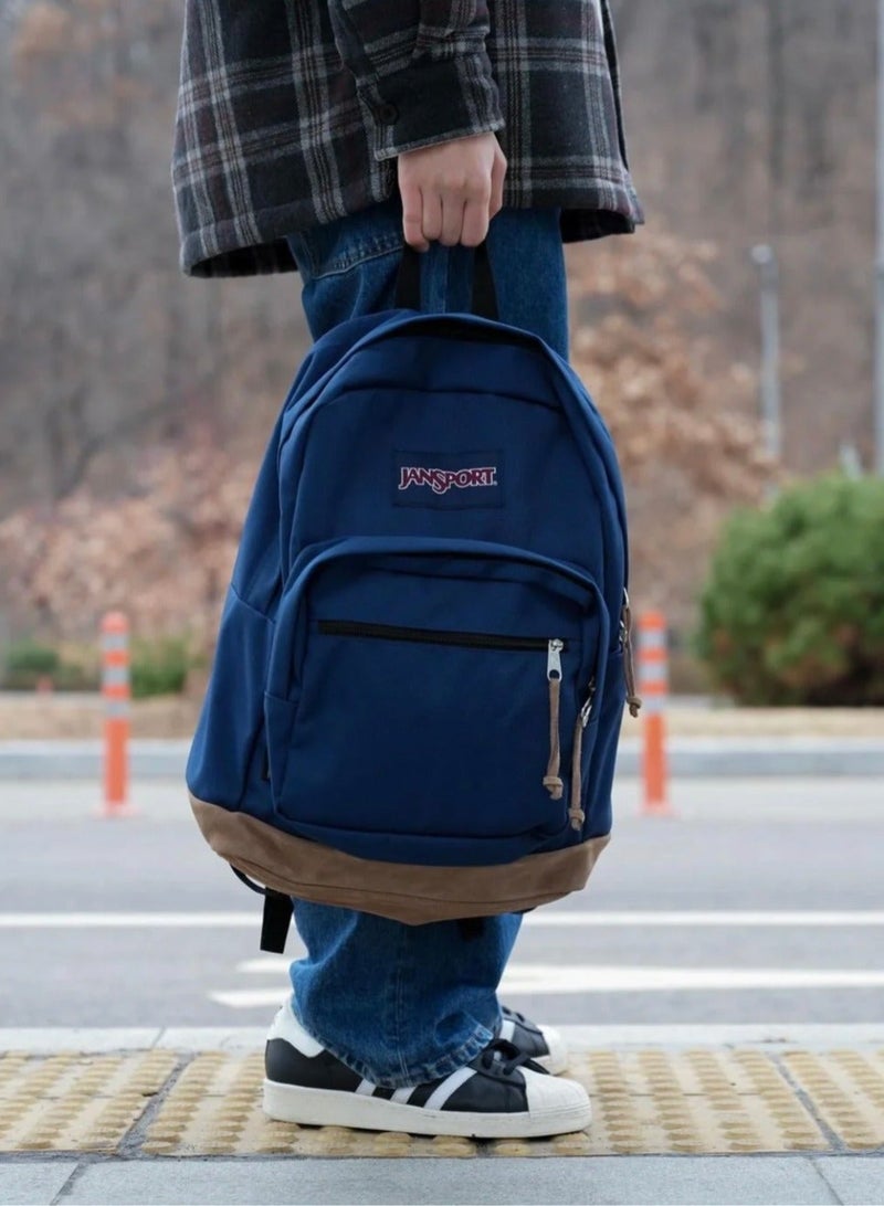 JANSPORT حقيبة مدرسية كلاسيكية ملونة مع قسم كمبيوتر من الجلد - حقيبة سفر أساسية للعودة إلى المدرسة، حقيبة لابتوب للطلاب - Image 3