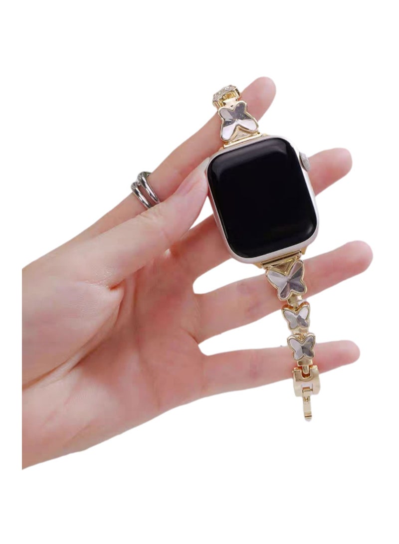 سلسلة ذهبية 38-40-41 مم/S10 متوافقة عالميًا مع Apple Watch، سوار معدني على شكل فراشة للنساء متوافق مع سلسلة Iwatch من 1 إلى 9 أجيال - Image 1