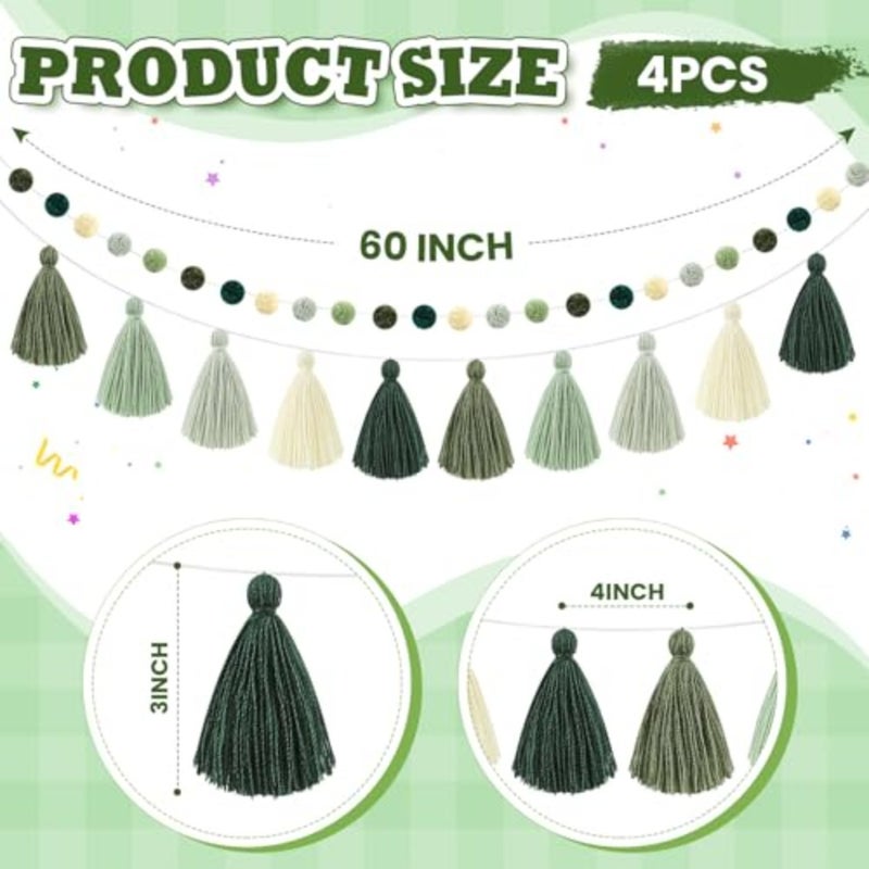 4 Pcs Pom Pom Tassel Garland Felt Pompom Ball Banner Tassel Garland for Hanging Decorations Back to School Birthday Party Supplies Home Decor - Image 2