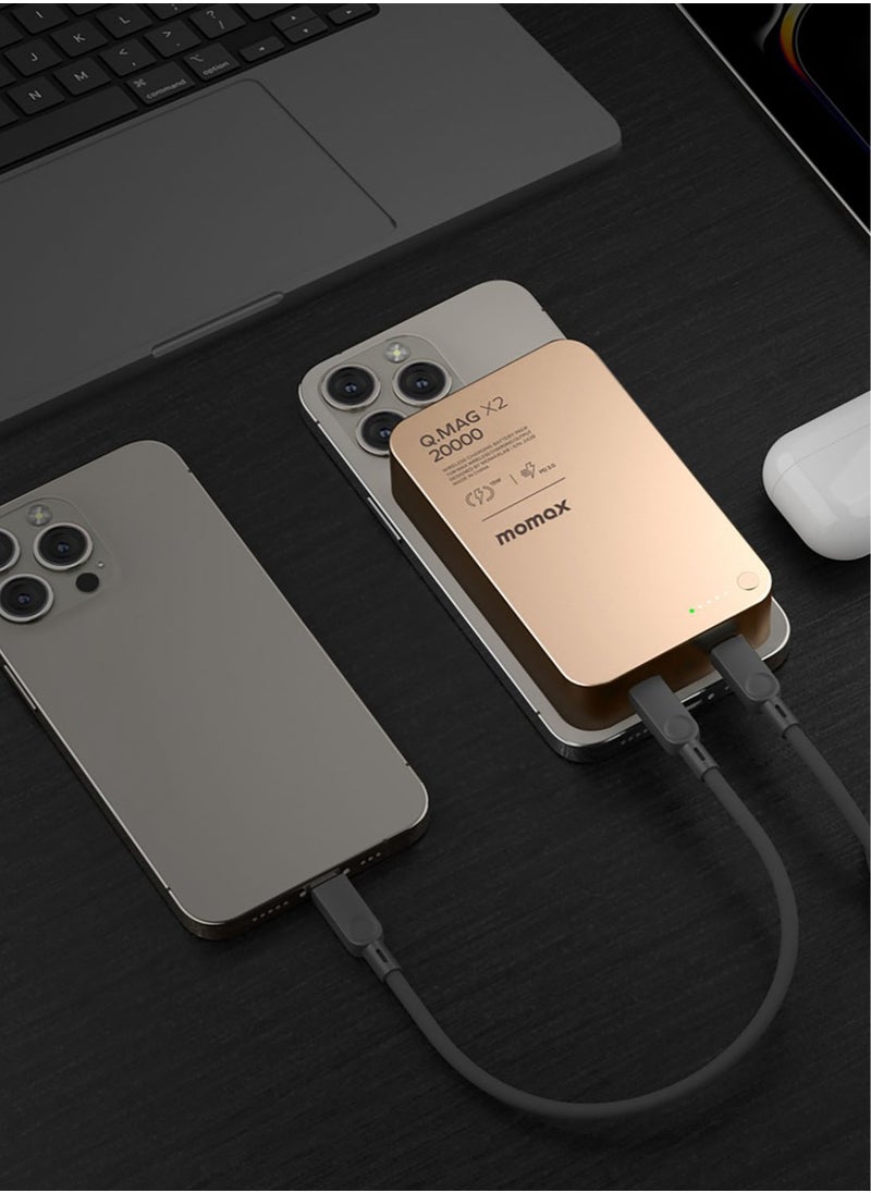 Momax - Momax Q.Mag X2 20000 mAh Magnetic Wireless Battery Pack [2nd Generation] USB-C Up to 35W PD output - Desert Titanium - Image 1