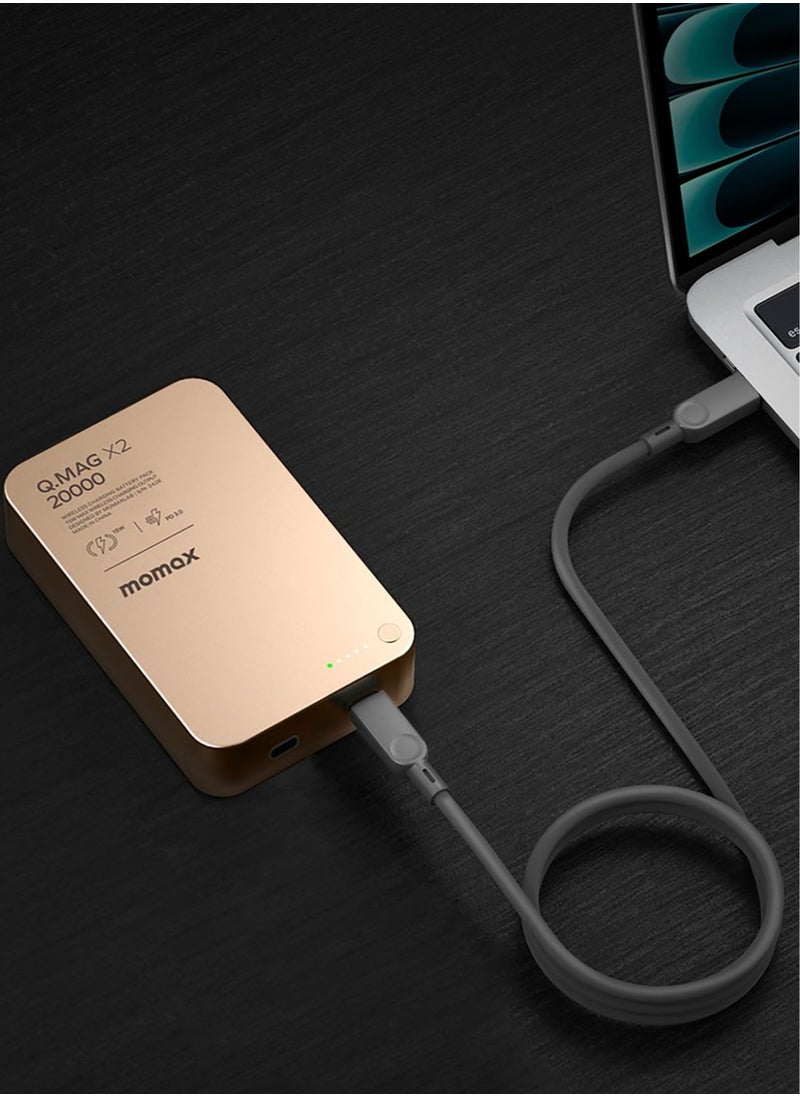 Momax - Momax Q.Mag X2 20000 mAh Magnetic Wireless Battery Pack [2nd Generation] USB-C Up to 35W PD output - Desert Titanium - Image 1