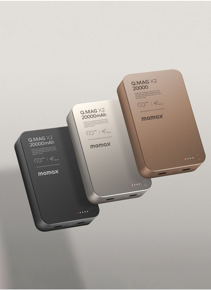 Momax - Momax Q.Mag X2 20000 mAh Magnetic Wireless Battery Pack [2nd Generation] USB-C Up to 35W PD output - Desert Titanium - Image 1