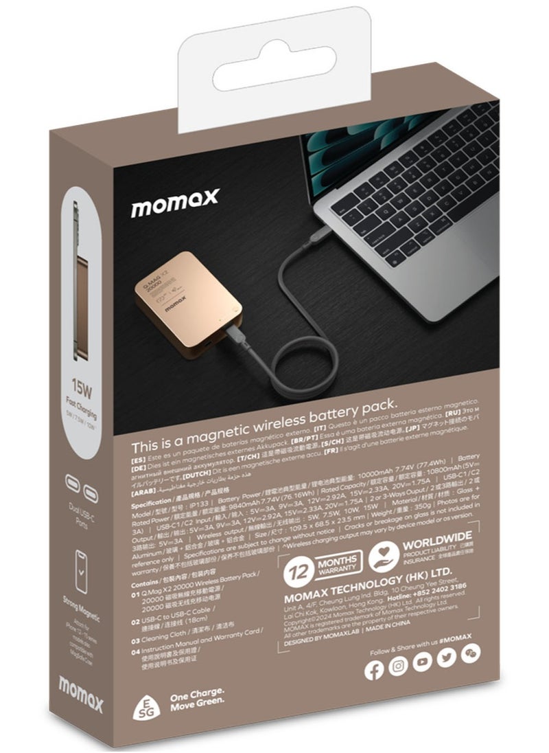 Momax - Momax Q.Mag X2 20000 mAh Magnetic Wireless Battery Pack [2nd Generation] USB-C Up to 35W PD output - Desert Titanium - Image 1