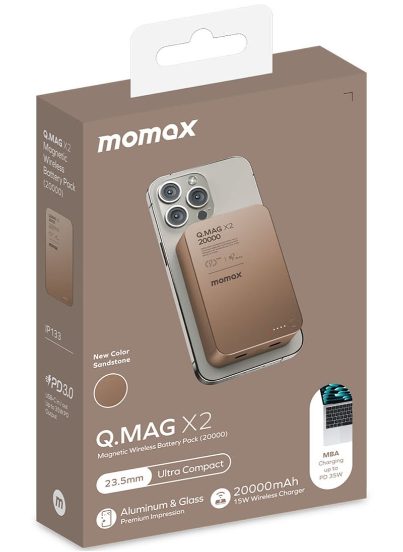 Momax - Momax Q.Mag X2 20000 mAh Magnetic Wireless Battery Pack [2nd Generation] USB-C Up to 35W PD output - Desert Titanium - Image 1