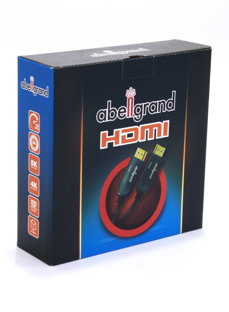 Abellgrand HDMI 30m AOC 8K 2.1 AGcon Cable comes with durable construction and ultra-sleek design. Abellgrand 8K/UHD/HDR OPTICAL 8K 2.1 HDMI Hybrid cables utilize fiber to transmit HDMI data and clock portions of the signal. Supports 8K@60Hz/ 48Gbps, 4K@120Hz/18Gbps Compatible with HDMI 2.1 Units: Transmitter (Source) Receiver (Display) Video Bandwidth: 48Gbps, (12 Gbps/x4 Channel FRL) Watch 8K video contents, game console, laptop or tablet on an Ultra HD television, monitor or projector. - Image 2
