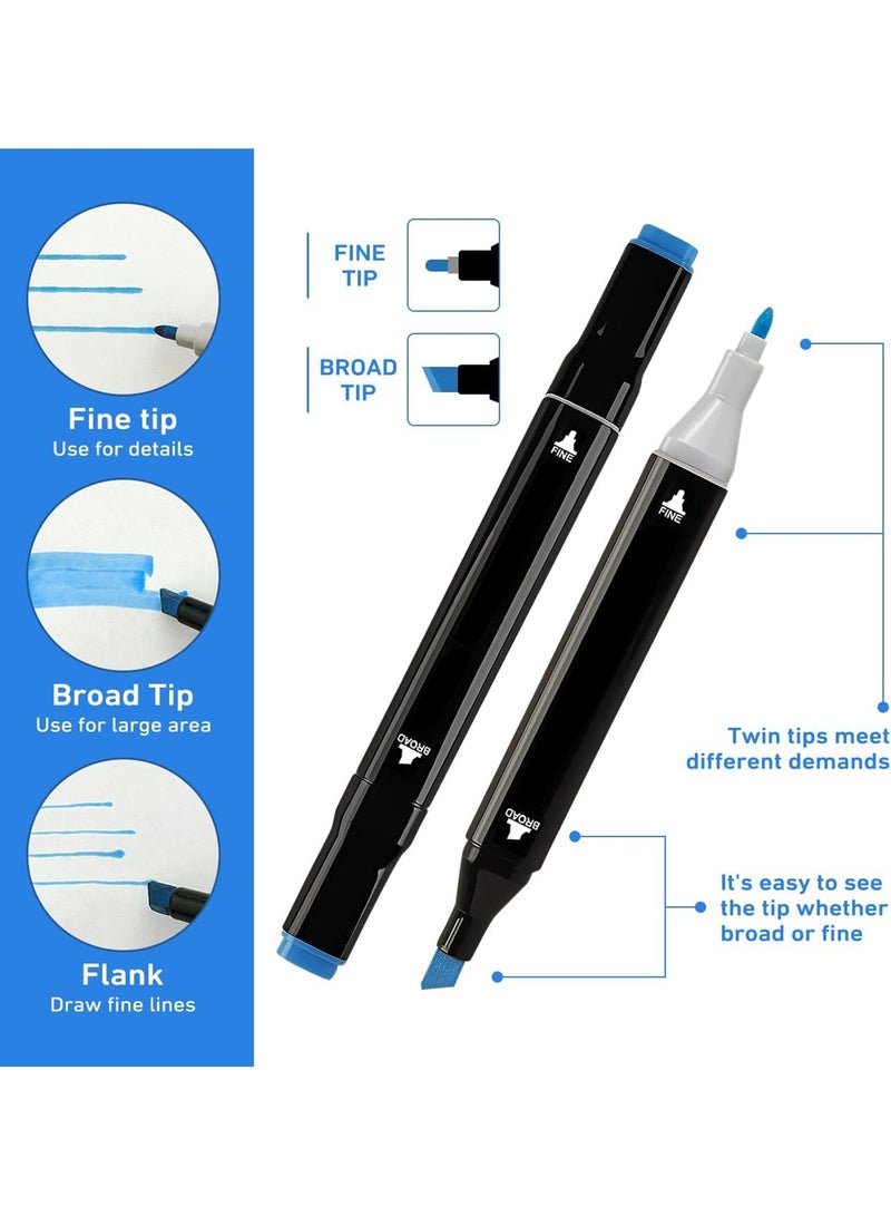 مجموعة ماركر تلوين 80 لون برأس مزدوج – أقلام تلوين ورسم كحولية للأطفال والكبار، مع حقيبة وحامل، مثالية للرسم، التلوين، التلوين الفني والمانجا والمشاريع الإبداعية - Image 2