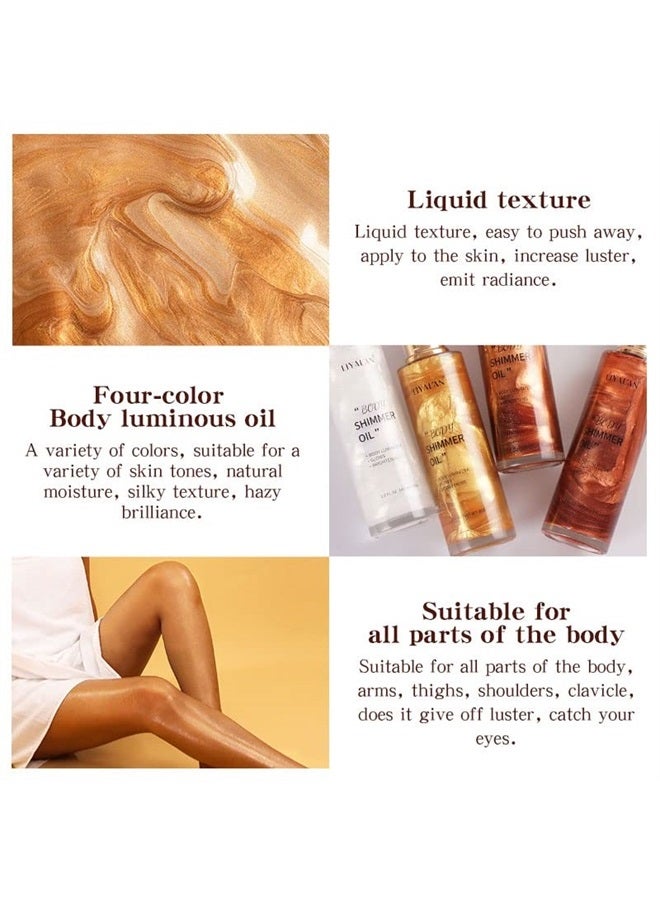 Liyalan Shimmer Body Oil Bronze Gold 4 Color Bronze Face Brighten Glow Pearl Highlighter Illuminator body Makeup Shine Glitter Gold Liquid Taning(2.8 Fl Oz/03) - Image 2