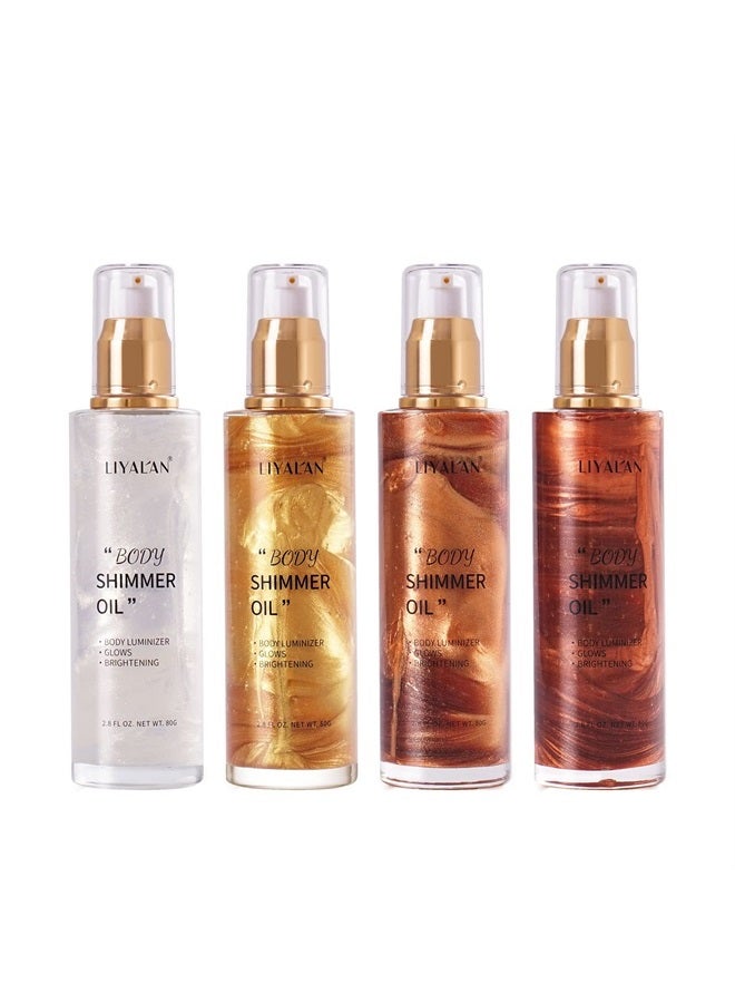 Liyalan Shimmer Body Oil Bronze Gold 4 Color Bronze Face Brighten Glow Pearl Highlighter Illuminator body Makeup Shine Glitter Gold Liquid Taning(2.8 Fl Oz/03) - Image 5