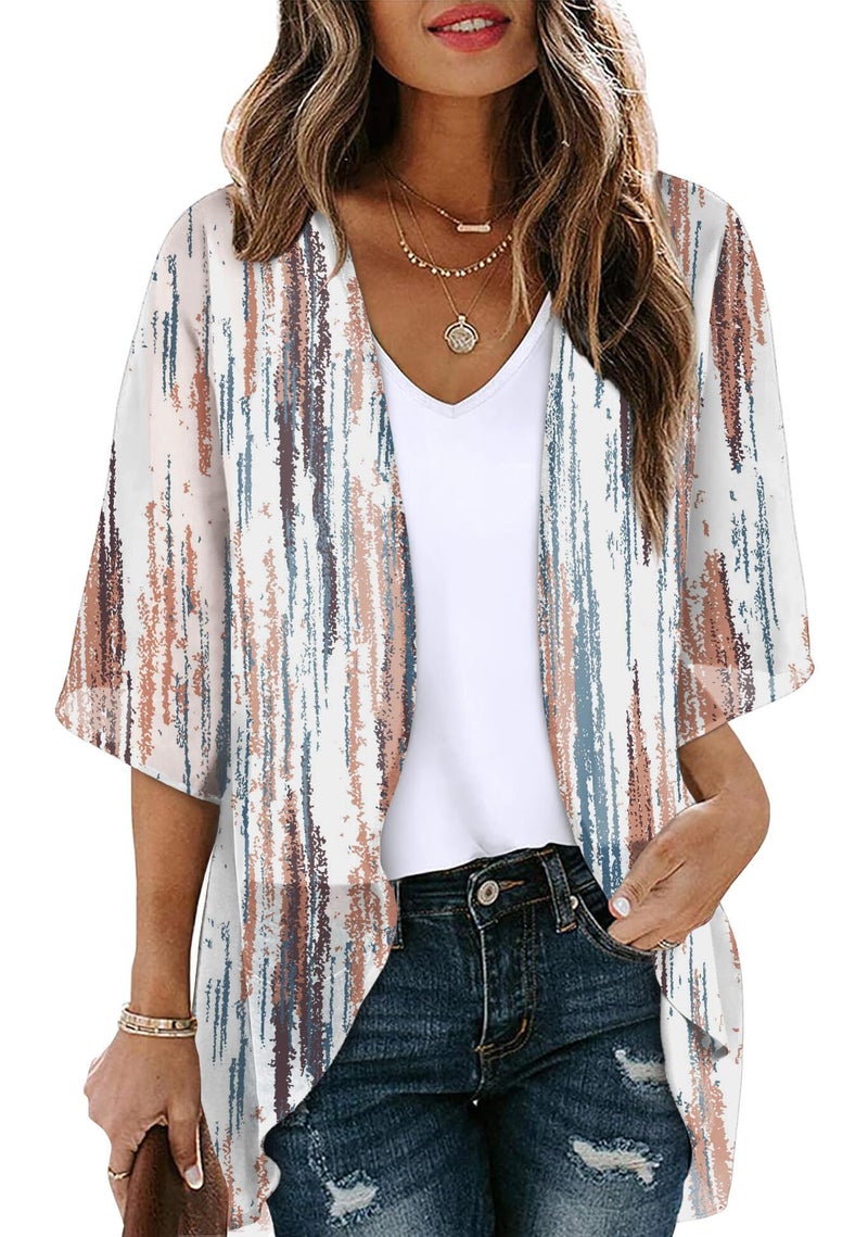 OFEEFAN 3/4 Sleeve Tops for Women Beach Cover Ups for Women Summer Lightweight Cardigans Trendy Tie-dye Shirt L - Image 1