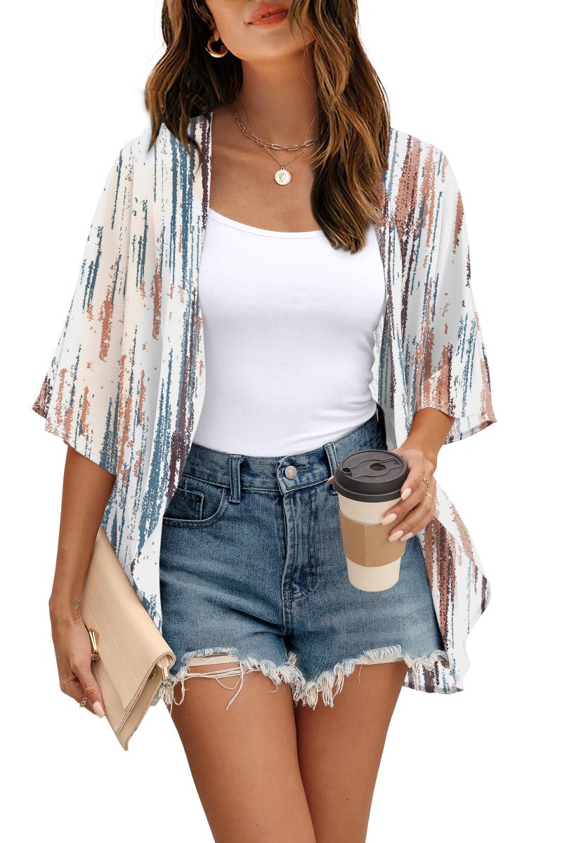 OFEEFAN 3/4 Sleeve Tops for Women Beach Cover Ups for Women Summer Lightweight Cardigans Trendy Tie-dye Shirt L - Image 3