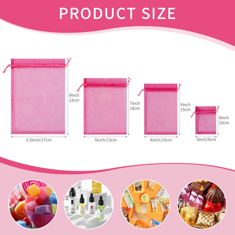 Crweety 50 Pcs Pink Organza Gift Bags 5x7 Inch, Small Mesh Bags Drawstring Jewelry Pouch Bags Goody Bags for Valentine Gifts Candy Wedding Party Favor - Image 2