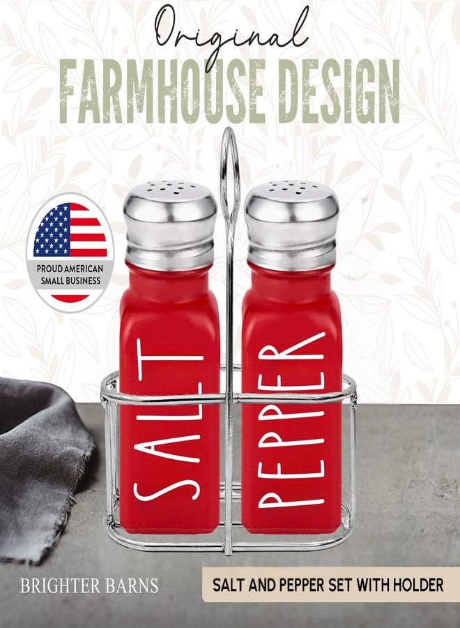 Brighter Barns Red Salt and Pepper Shakers Set with Holder by Brighter Barns - Dining Table Decor, Modern Farmhouse Kitchen Decor - Christmas Salt and Pepper Shakers with Caddy for Restaurant, RV, Airbnb, Gift (Red) - Image 4
