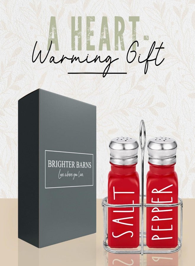 Brighter Barns Red Salt and Pepper Shakers Set with Holder by Brighter Barns - Dining Table Decor, Modern Farmhouse Kitchen Decor - Christmas Salt and Pepper Shakers with Caddy for Restaurant, RV, Airbnb, Gift (Red) - Image 5