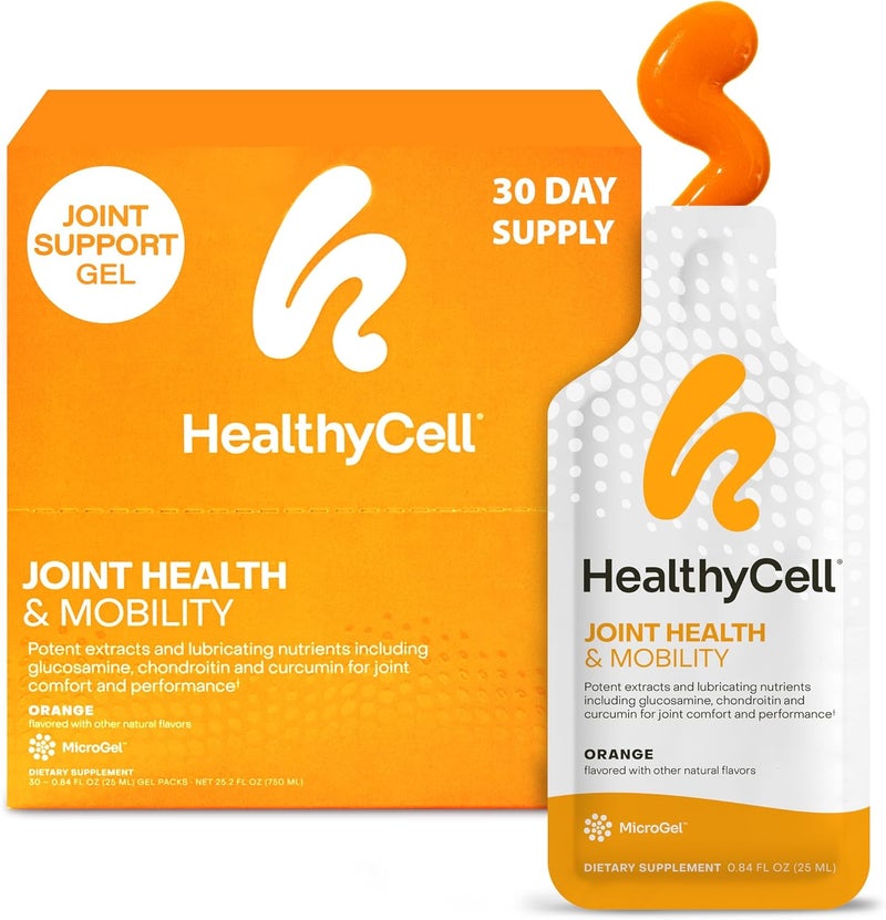 Healthycell Joint Health  Mobility Daily Liquid Supplement  Joint Support Supplement Inflammation Response Cartilage  Flexibility with Curcumin Glucosamine  Chondroitin  30 Gel Packs - Image 1