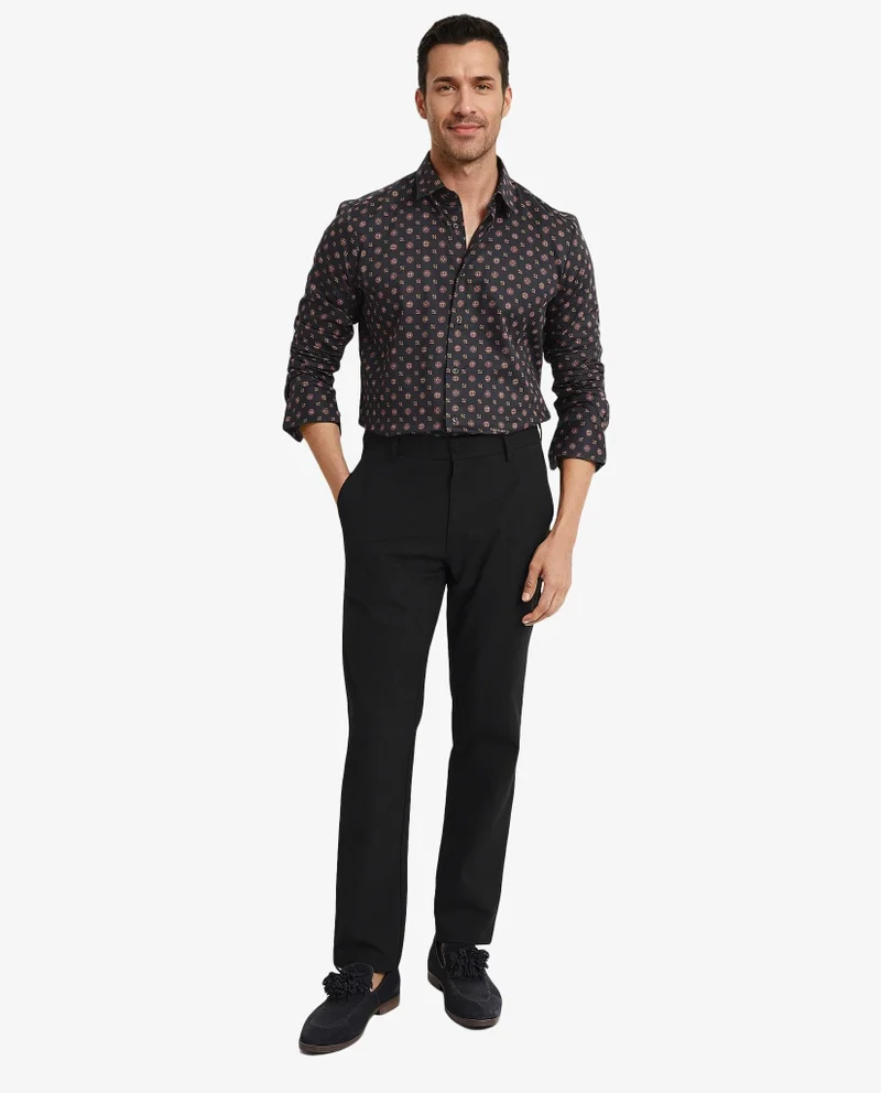 Rare Rabbit Rare Rabbit Men's Freya Black Modal Fabric Full Sleeves Geometric Print Shirt