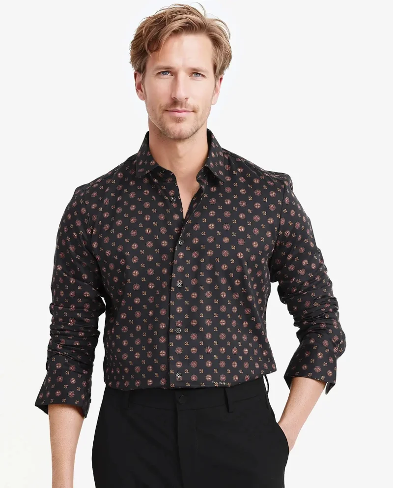 Rare Rabbit Rare Rabbit Men's Freya Black Modal Fabric Full Sleeves Geometric Print Shirt
