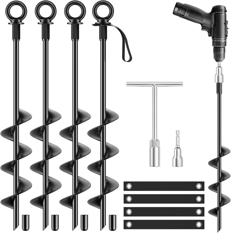 Berein 18 Inch Ground Anchors 4 Packs Heavy Duty Fully Welded Trampoline Stakes Screw in Anchors for Swing Set High Wind Tent Hurricane Carport, Shed,Mobile Home - Image 1