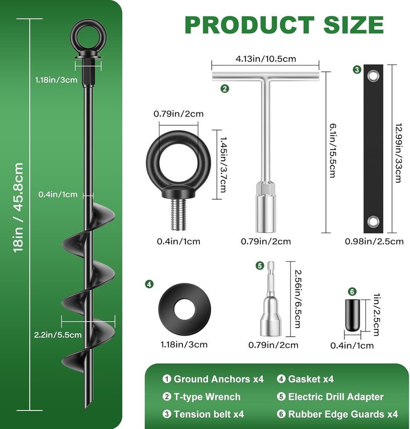 Berein 18 Inch Ground Anchors 4 Packs Heavy Duty Fully Welded Trampoline Stakes Screw in Anchors for Swing Set High Wind Tent Hurricane Carport, Shed,Mobile Home - Image 2