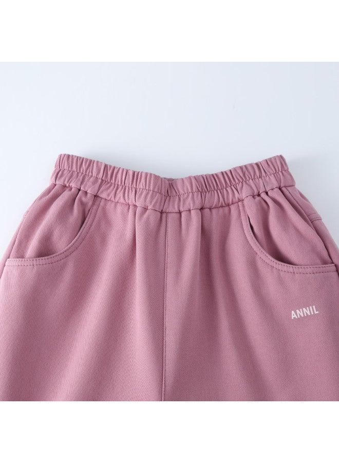 Annil Kids Boys Girls Winter Fleece Lined Warm Casual Loose Solid Thick Pants - Image 2