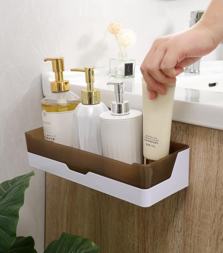 ZURATO Self Adhesive Kitchen and Bathroom Shelves Wall Organizer Plastic Storage Shelf Fashion Simple Style Shower Organizer Rack Storage Holder - Image 5