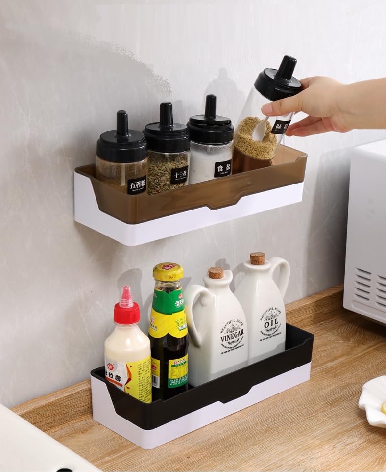 ZURATO Self Adhesive Kitchen and Bathroom Shelves Wall Organizer Plastic Storage Shelf Fashion Simple Style Shower Organizer Rack Storage Holder - Image 3