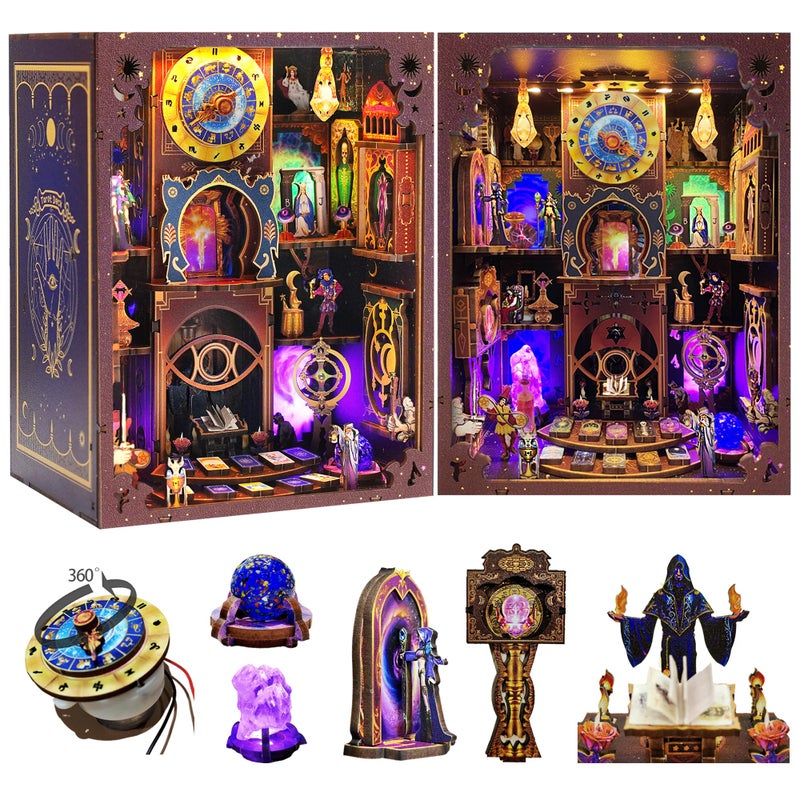 VORATHIS Book Nook Kit Fantasy Tarot 3D Wooden Puzzle for Adults Teens Beginners DIY Miniature Bookshelf Insert with LED Light Mysterious Craft Gift for Model Builders - Image 3
