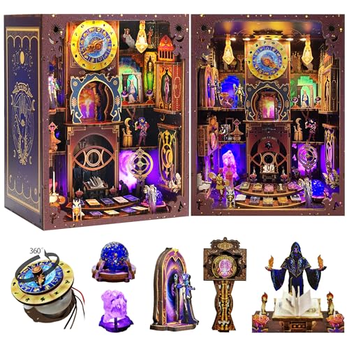 VORATHIS Book Nook Kit Fantasy Tarot 3D Wooden Puzzle for Adults Teens Beginners DIY Miniature Bookshelf Insert with LED Light Mysterious Craft Gift for Model Builders - Image 1