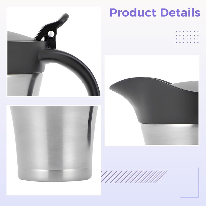 Insulated Gravy Pitcher with Lid, 15.2 fl oz, 304 Stainless Sauce Server, Double-Wall Thermal Carafe, Drip-Proof Spout, Black Handle, for Kitchen Western Cuisine - Image 3