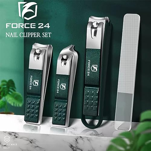 FORCE 24 Force24 Nail Cutter Set with Glass File, Ultra Sharp Sturdy Fingernail and Toenail Clipper for Thick Nails, Stainless Steel, Green, 4 Pieces Set with Box - Image 3