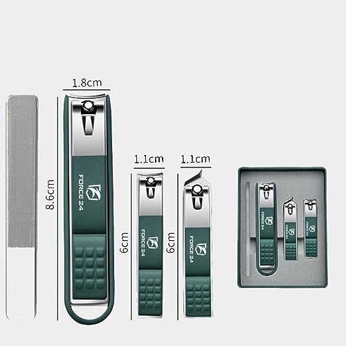 FORCE 24 Force24 Nail Cutter Set with Glass File, Ultra Sharp Sturdy Fingernail and Toenail Clipper for Thick Nails, Stainless Steel, Green, 4 Pieces Set with Box - Image 2