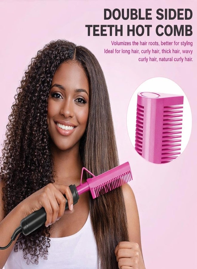 دان تكنولوجي مشط دان تكنولوجي ثنائي الجهد للشعر المستعار والشعر الأسود وشعر الأطفال، مشط ضغط سيراميكي بأسنان خلفية دقيقة للحواف، مكواة فرد شعر كهربائية سريعة التسخين في 30 ثانية (430/450 درجة فهرنهايت)، حامل قابل للطي مضاد للحروق - Image 3