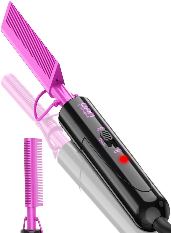 دان تكنولوجي مشط دان تكنولوجي ثنائي الجهد للشعر المستعار والشعر الأسود وشعر الأطفال، مشط ضغط سيراميكي بأسنان خلفية دقيقة للحواف، مكواة فرد شعر كهربائية سريعة التسخين في 30 ثانية (430/450 درجة فهرنهايت)، حامل قابل للطي مضاد للحروق - Image 1