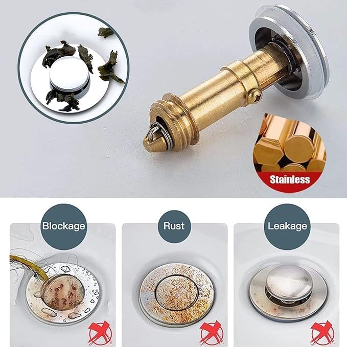 Alark Basin Drain Popup Filter Bathroom Kitchen Bounce Stopper Wash Basins Bath Stopper Simple Installation Anti-Clogging Metal Basin Flexible Bounce Drain Filter Bathroom Sink Strainer[6X6X5.5 CM] - Image 4