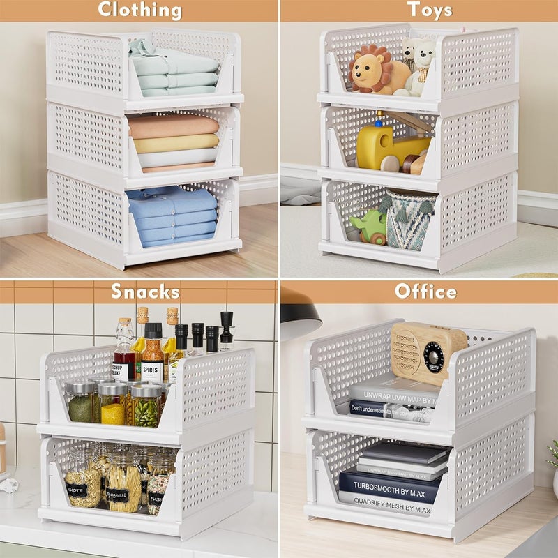 Kuber Industries Kuber Industries Storage Organizer Wardrobe Organizer For Clothes Cupboard Organizer Foldable Shirt Stacker Box Cloth Box for Almirah Closet Storage Basket Large Pack of 12 White  - Image 5