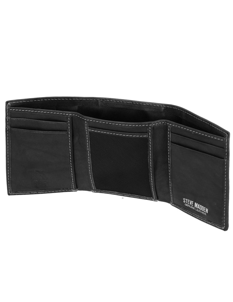 STEVE MADDEN محفظة ستيف مادن ثلاثية الطيات للرجال مع نافذة هوية، سوداء (عتيقة)، مقاس واحد - Image 3