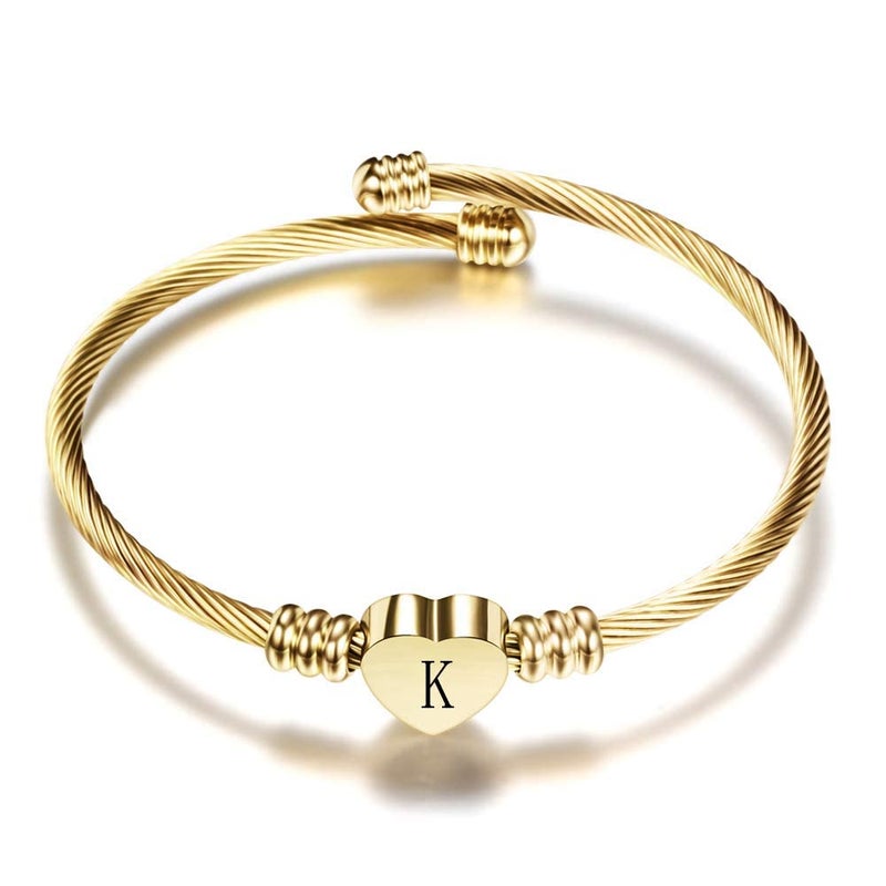 VQYSKO Gold Bracelets for Girls-A to Z Stainless Steel Heart Initial Girl Jewellery, Birthday Gifts for Girls (Gold - K) - Image 1
