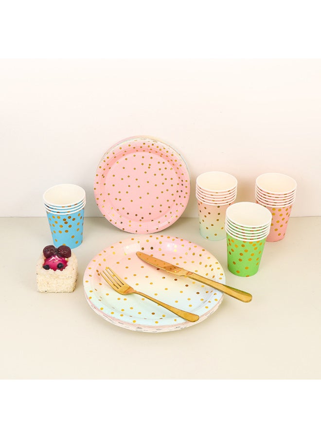 Pink Bronzing Small Dot Disposable Party Birthday Tableware Suit Paper Cup Paper Tray Paper Towel Decoration-Color:9 Ounces 16 Paper Cups 3 - Image 2