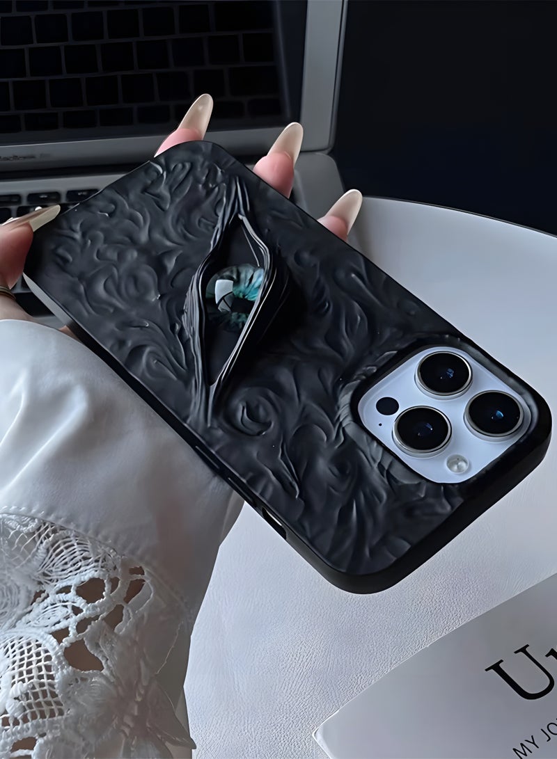 جراب هاتف فاخر متوافق مع Iphone 13 Pro Max فاخر بتصميم عين غامضة ثلاثية الأبعاد، خامة قوية للحماية من الصدمات والخدوش، ملمس مريح ومظهر عصري أنيق لهاتف ايفون 13 برو ماكس - اسود داكن - Image 3