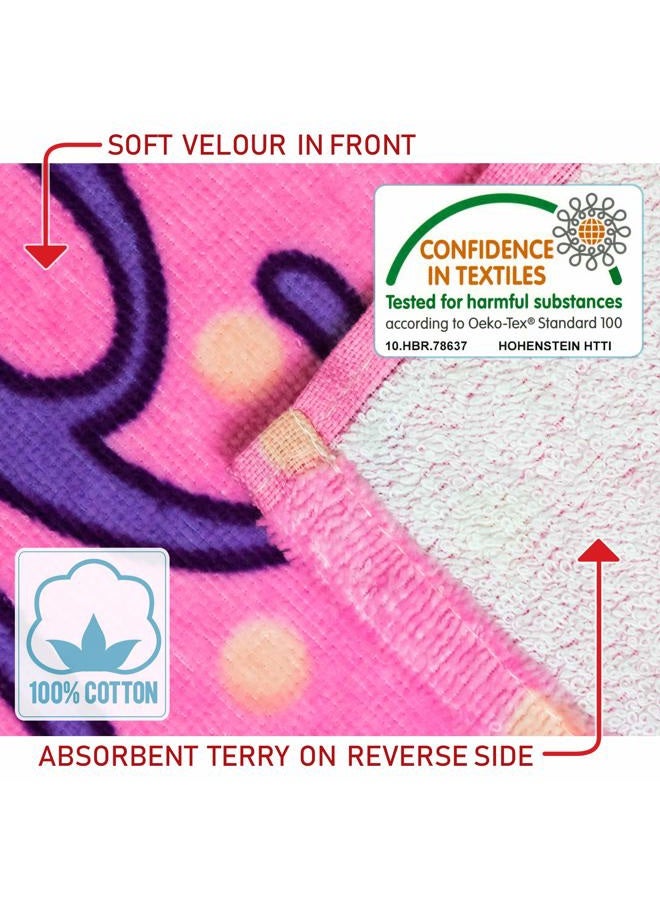 Softerry Love Unicorn and Stars Velour Beach Towel for Kids 28in x 51in 100% Cotton Pink - Image 3