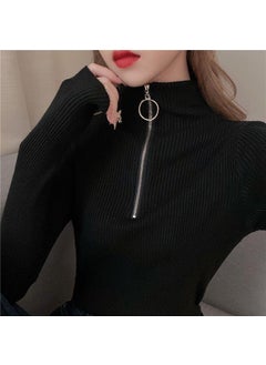 Generic 2022 Autumn Winter Slim Knit Turtleneck Sweater Black (love zipper)  - Image 5