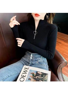 Generic 2022 Autumn Winter Slim Knit Turtleneck Sweater Black (love zipper)  - Image 1
